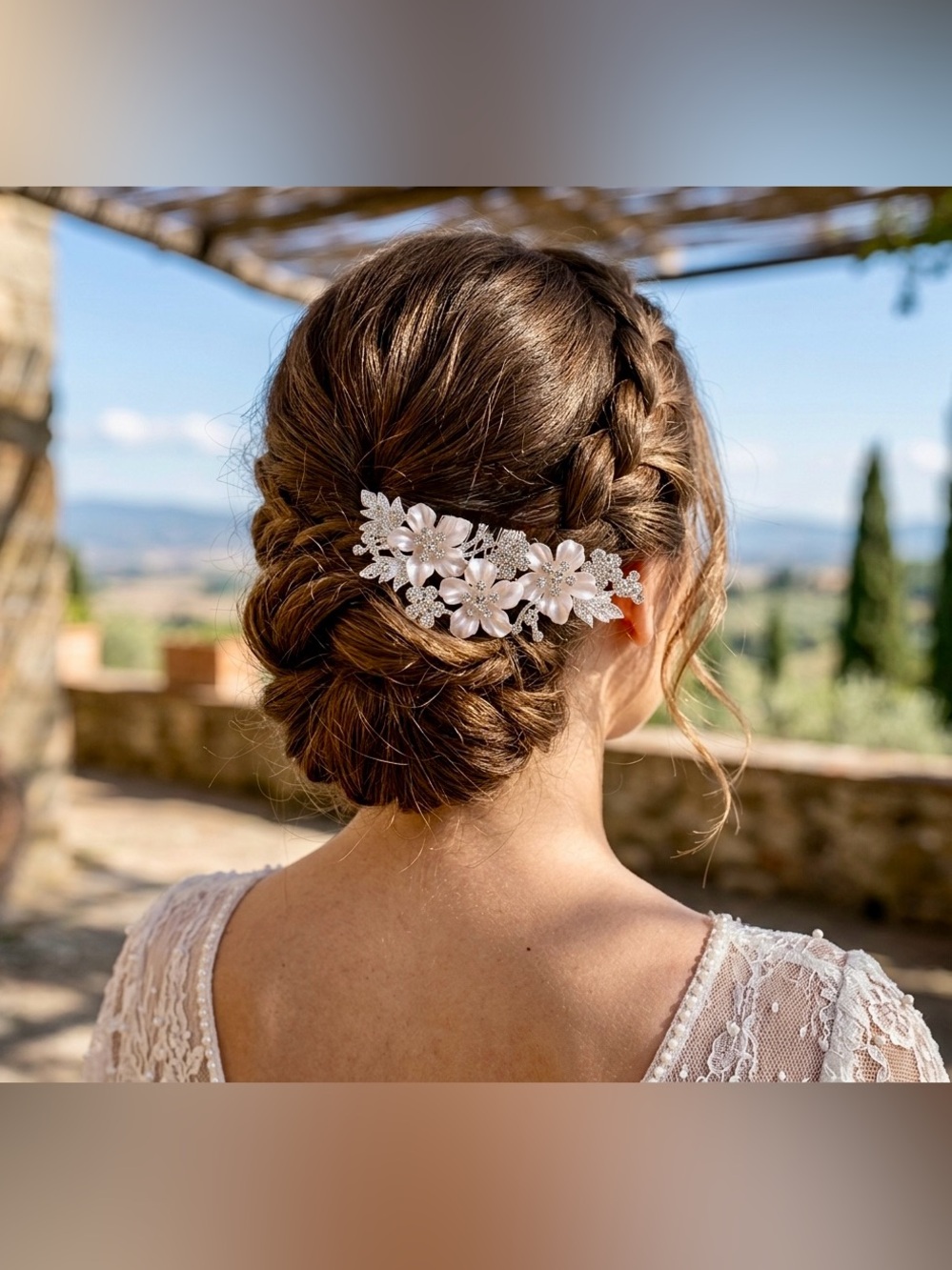White flower bling Haircomb new spring crystal cz prom bridal bride wedding